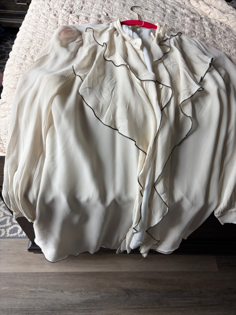 Ramy Brook Ivory Ruffle Blouse with Black Trim